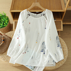 批发实拍2026早春大码女装宽松慵懒风松弛感重工刺绣高端苎麻衬衫上衣