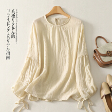 批发实拍2026早春大码女装法式时尚新中式国风苎麻灯笼袖衬衫慵懒上衣