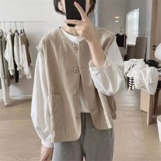 批发2026早春工装大口袋马甲背心女宽松百搭显瘦叠穿圆领坎肩外套上衣