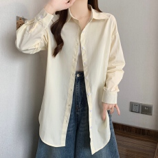批发已出货 实拍秋装纯棉蓝色<b class='q'>长袖</b>衬衫女上衣通勤穿搭休闲蓝衬衣<b class='q'>外套</b>