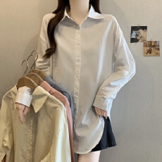 批发已出货 实拍秋装纯棉蓝色<b class='q'>长袖</b>衬衫女上衣通勤穿搭休闲蓝衬衣<b class='q'>外套</b>