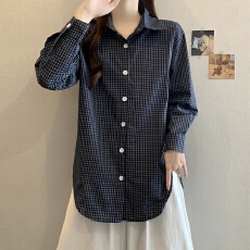 批发实拍2026早春慵懒风宽松复古格子气质长袖衬衫衬衫<b class='q'>超</b>好看上衣