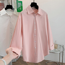 批发实拍2026早春纯棉蓝色长袖衬衫女上衣<b class='q'>通勤</b>穿搭休闲蓝衬衣外套