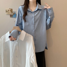 批发实拍秋装新款韩系慵懒风宽松休闲纯棉长袖<b class='q'>衬衫</b>廓形气质超好看上衣