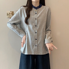 批发实拍2026早春韩系格子长袖圆领衬衫<b class='q'>超</b>好看气质独特巨好看的上衣
