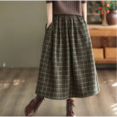 批发秋冬装复古加厚毛呢半身裙女格纹A字裙显瘦呢子中长款格子女裙