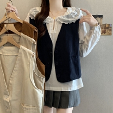 批发实拍2026早春棉质马夹外套宽松显瘦v领简约小众设计感工装背心