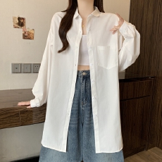 批发实拍春装新款白/长<b class='q'>衬衫</b>纯棉休闲百搭小翻领长袖中<b class='q'>长款</b><b class='q'>衬衫</b>连衣裙