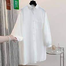 批发实拍2026早春白/长衬衫<b class='q'>纯棉</b>休闲百搭小翻领长袖中长款衬衫<b class='q'>连衣裙</b>