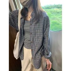 批发秋装新款韩系格子<b class='q'>衬衫</b>女百搭宽松慵懒风上衣外搭格纹<b class='q'>衬衣</b><b class='q'>外套</b>