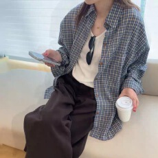 批发秋装新款韩系格子<b class='q'>衬衫</b>女百搭宽松慵懒风上衣外搭格纹<b class='q'>衬衣</b><b class='q'>外套</b>