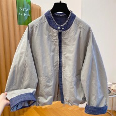 批发2026早春新款高级感牛仔拼接外套女宽松立领棒球服<b class='q'>夹克</b>