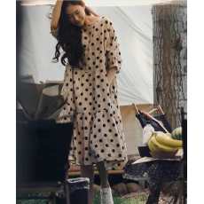 批发2026夏装大码棉麻优雅法式宽松五分袖<b class='q'>波点</b><b class='q'>连衣裙</b>A字裙M-4XL200斤