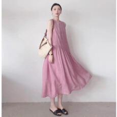 批发夏季新款棉麻连衣裙女<b class='q'>文艺</b><b class='q'>范</b>大码宽松透气无袖纯色亚麻裙