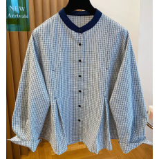 批发<b class='q'>春</b>装新款韩系复古格子长袖圆领衬衫超好看气质独特巨好看的上衣