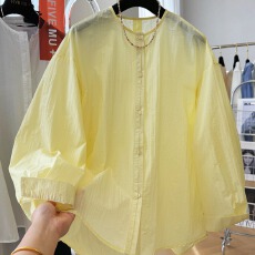 批发<b class='q'>春</b>装新款高级感韩系宽松慵懒风后开叉长袖衬衫薄款小衫上衣