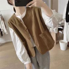 批发春装复古工装大口袋马甲背心女宽松<b class='q'>百搭</b>显瘦叠穿圆领坎肩<b class='q'>外套</b>上衣