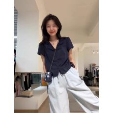 批发夏装新款大码夜岩上衣法式温柔风淑女抽绳褶皱v领上衣M-4XL200斤