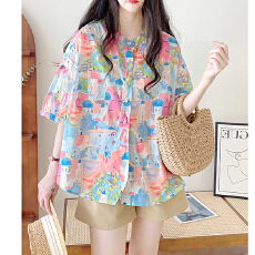 批发2026夏装新款<b class='q'>大</b>码趣味印花<b class='q'>衬衫</b>宽松休闲翻领<b class='q'>童</b>趣上衣潮M-4XL200斤