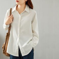 批发春装纯棉蓝色长袖<b class='q'>衬衫</b>女上衣通勤穿搭休闲蓝<b class='q'>衬衣</b>外套