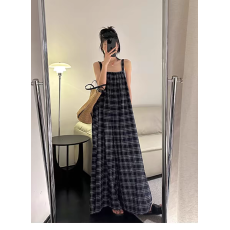 批发夏装新款大码女装慵懒风格子背带裤薄款连体阔腿裤M-5XL200斤