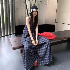 批发夏装新款大码女装慵懒风格子背带裤薄款连体阔腿裤M-5XL200斤