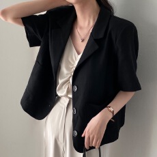 批发夏装韩国chic翻领三粒扣大码休闲<b class='q'>短</b>袖西装<b class='q'>外套女</b>M-4XL200斤
