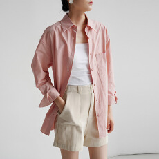 批发率性简约通勤气质淡淡粉<b class='q'>衬衫</b>设计感<b class='q'>男</b>友风慵懒宽松小众上衣女