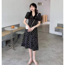 批发夏季新款法式初恋长裙女装收腰显瘦甜辣风碎花连衣裙子M-4XL200斤