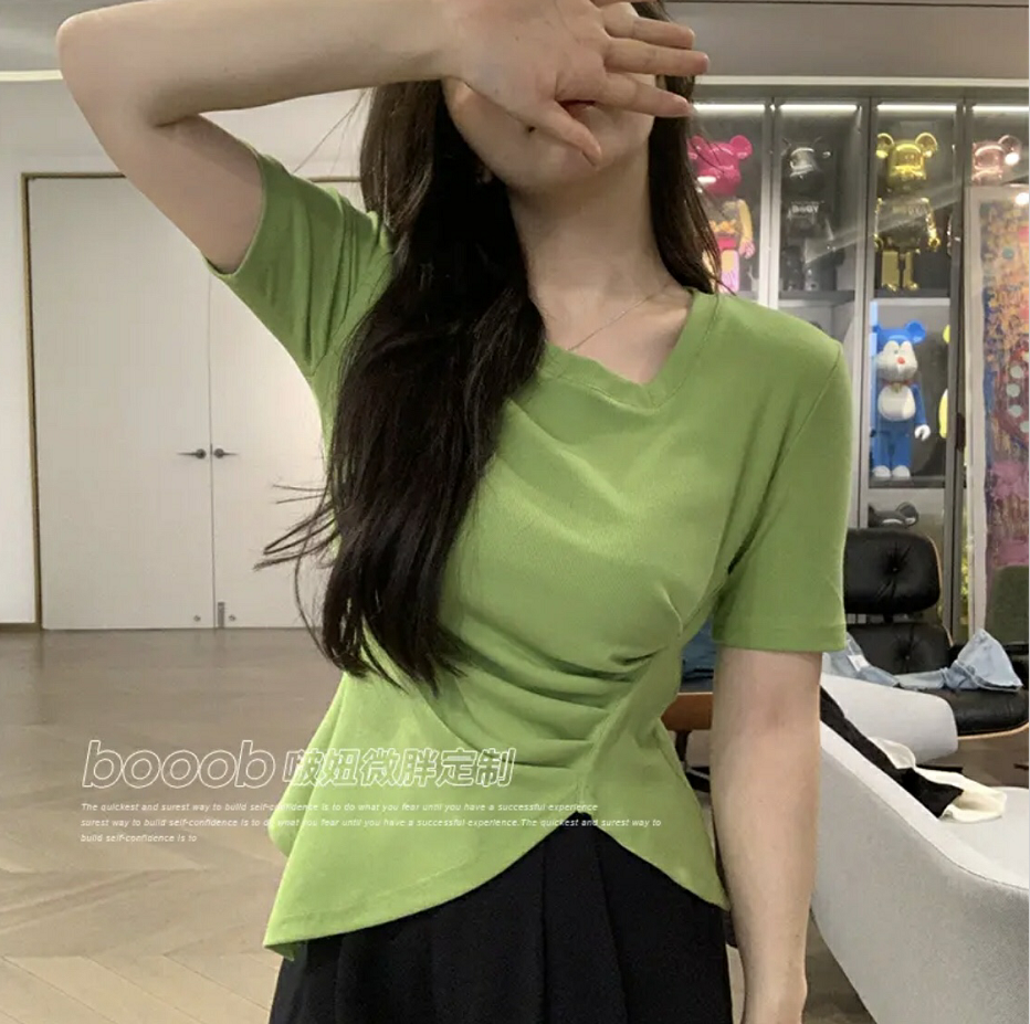 생방송 원본 품질 테두리 빅 사이즈 여성 의류 지방 mm 검정색 불규칙 반팔 티셔츠 맨위 m-4xl200 근