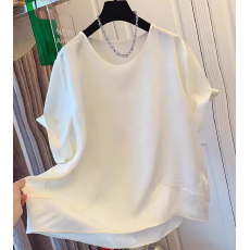批发<b class='q'>夏</b>季新款大码女装韩国东大门简约休闲百搭短袖宽松凉感上衣