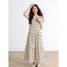 批发夏季新款度假风背心裙女<b class='q'>波点</b>无袖慵懒松弛感海边长裙约会裙子