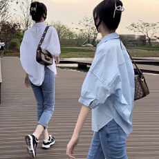 批发夏装新款大码女装纯棉短袖衬衫薄款防晒衣宽松休闲衬衣五分袖上衣