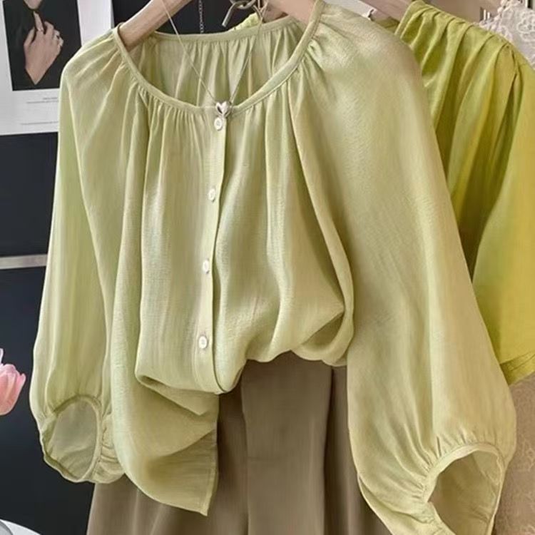 여름 드레스 새로운 빅 사이즈 여성 의류 루즈핏 100 개 암호화 라미 8 점 소매 여성 셔츠