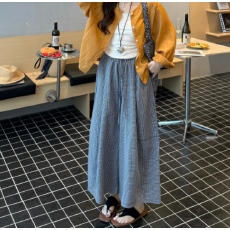 批发夏装新款韩版宽松显瘦百搭格子阔腿裤直筒<b class='q'>九分</b>裤休闲裤女