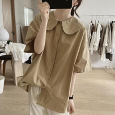 批发<b class='q'>夏</b>装新款娃娃领衬衫女半袖宽松大码减龄显瘦棉质短袖上衣潮