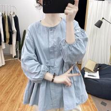 批发<b class='q'>秋装</b>新款<b class='q'>大码</b><b class='q'>女装</b>设计纯棉灯笼袖长袖衬衫女娃娃宽松显瘦上衣衬衣
