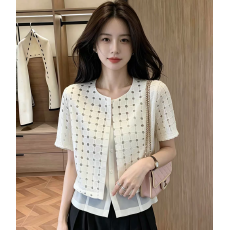 批发夏季新款休闲开衫外套<b class='q'>女</b>防晒衫设计感叠穿假两件ins风格<b class='q'>上衣</b>
