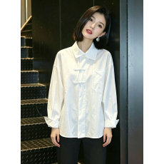 批发秋装新款小众复古新中式轻国风盘扣长袖衬衫女内搭打底衫上衣