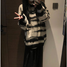 批发冬装大板型韩国ins美式复古马海毛撞色条纹<b class='q'>毛衣</b>慵懒<b class='q'>中长款</b>针织衫