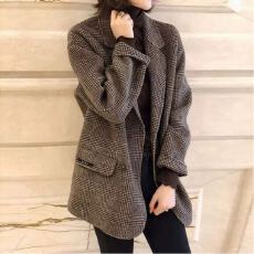 批发秋冬装新款夹棉加厚双面羊绒大衣小个子英伦格子<b class='q'>西装</b>呢外套