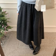 批发秋冬装新款闪闪亮片毛呢花苞短裙高腰显瘦a字<b class='q'>百搭</b>蓬蓬半身裙中裙