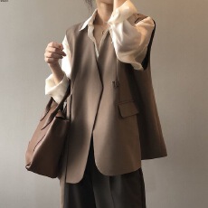 批发秋冬装新款衬衫叠穿西装马甲外套日系外搭女欧货气质背心上衣
