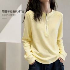 批发秋装<b class='q'>新款</b><b class='q'>欧洲站</b>设计感半拉链长袖T恤女百搭高级感穿搭纯色上衣