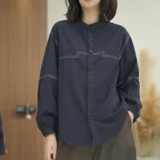 批发秋装新款高级感气质明线长袖<b class='q'>衬衫</b>女显瘦复古<b class='q'>休闲</b>设计感<b class='q'>衬衣</b>
