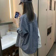 批发秋装新款韩系<b class='q'>格子衬衫</b>女百搭宽松慵懒风上衣外搭格纹衬衣外套
