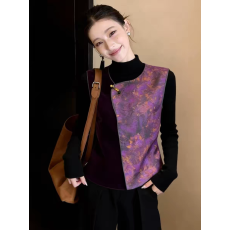 批发2026春季新款新中式<b class='q'>马甲</b>女紫色拼接通勤风时髦洋气高端复古<b class='q'>马夹</b>潮
