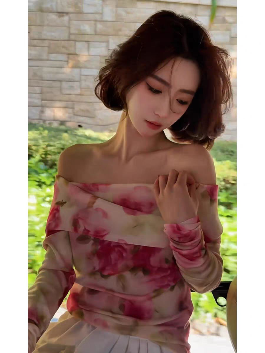 이른 봄 자이언트 잘 생긴 품격 빛 요리 한 맨위 빛 럭셔리 고급 센스 패션 외국 가스 연령 감소 출퇴근 프린트 긴팔 티셔츠