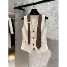 批发复古学院风西装马甲女2026<b class='q'>夏</b>季新款条纹领带装饰显瘦V领无袖上衣