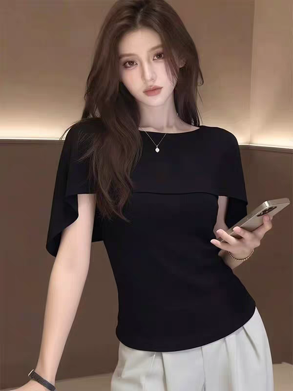 한국 스타일 분위기 센스 패션 검정색 오프숄더 여성 여름 몸매 가꾸기 슬림해 보이는 다용도 품격 니트 맨위 여성 의류 트렌디